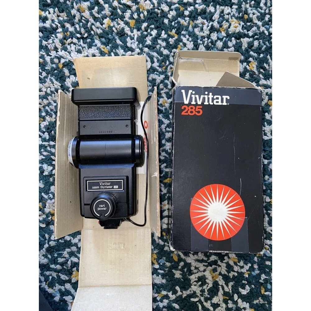 Vintage vivitar 285hv Thyristor Vari Power Flash Bulb Black W EXTRAS *see Pics